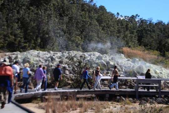 a group of people around a track